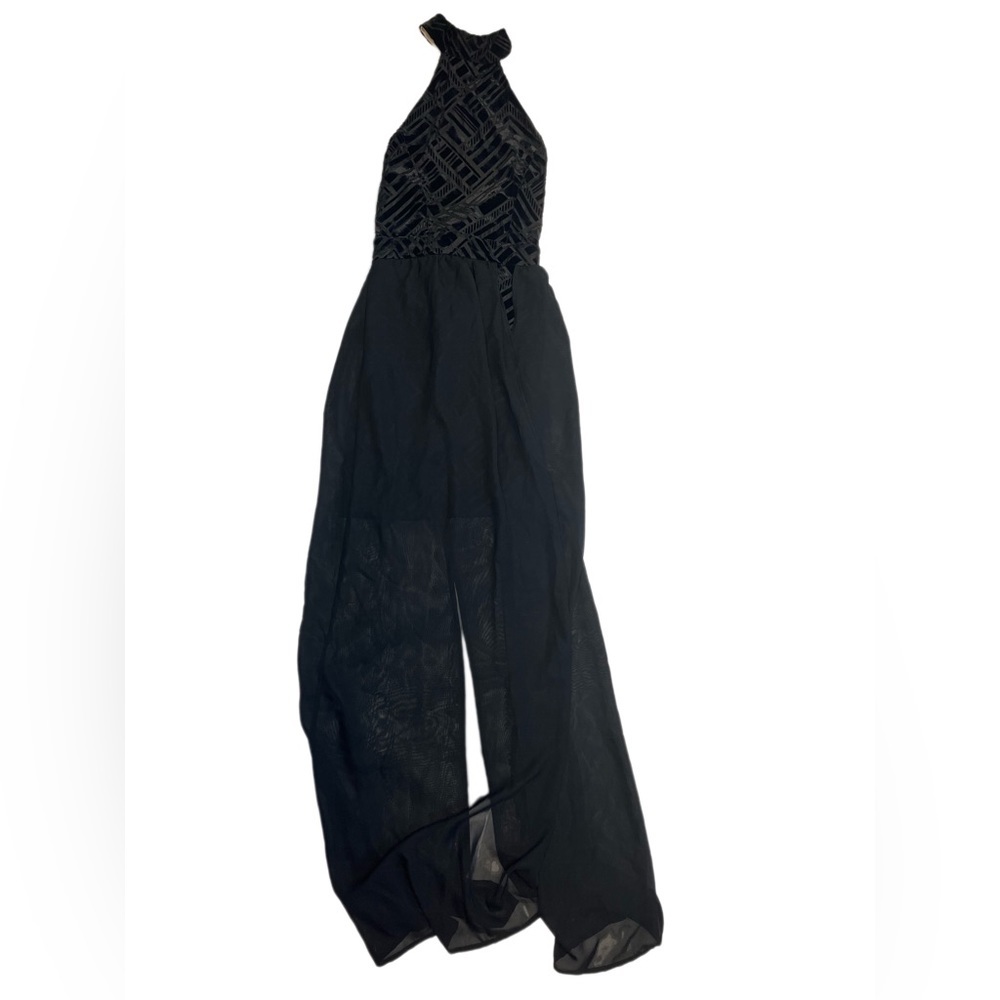 Papaya Black Strapless Halter Maxi Dress sheer split skirt 90s Y2K - Picture 4 of 11